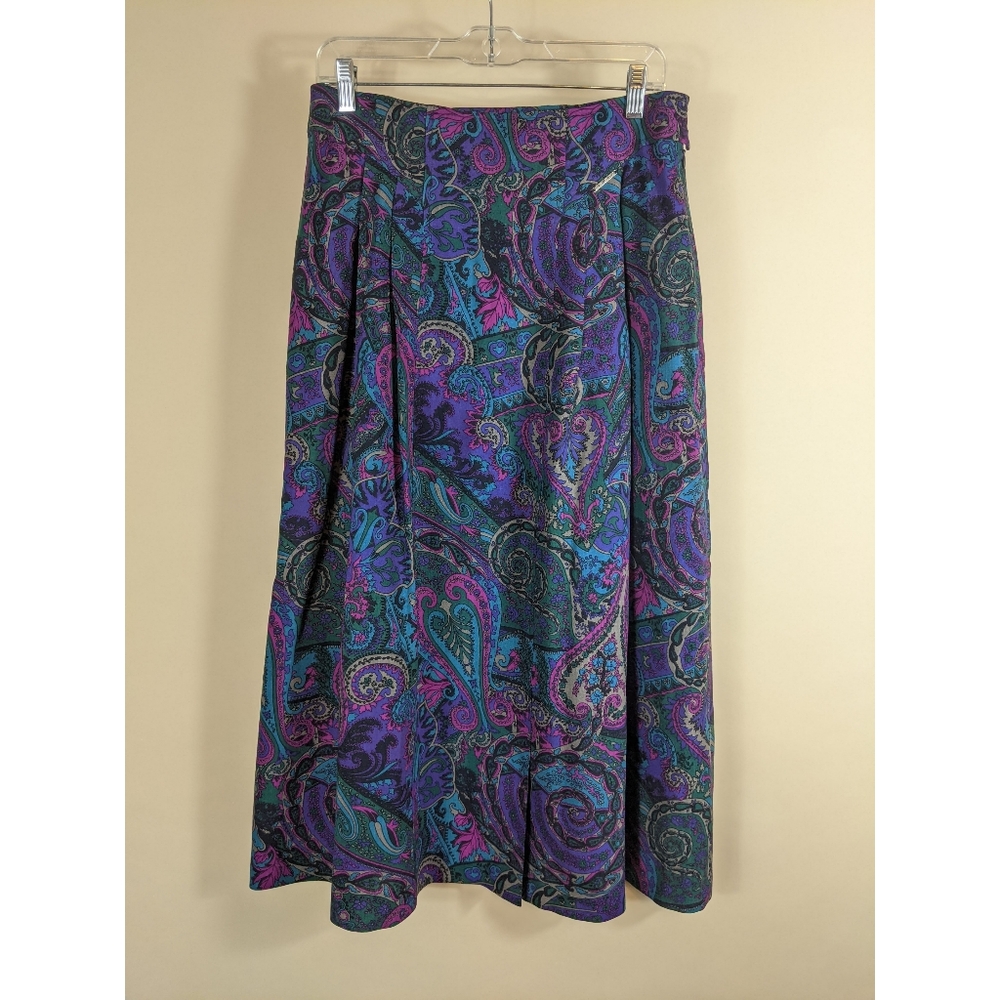 Vintage Geiger Collections Pleated Wool Skirt Bright Colorful Paisley Abstract